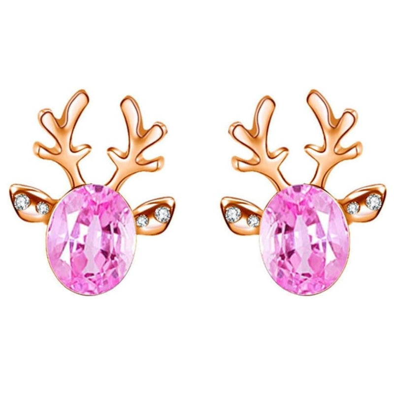 Christmas Reindeer Stud Earrings | Festive Women's Jewellery-PINK GOLD-State of Style