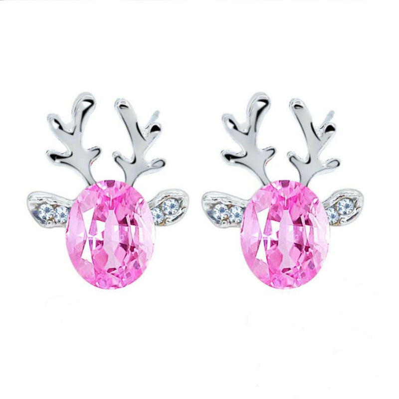 Christmas Reindeer Stud Earrings | Festive Women's Jewellery-PINK SILVER-State of Style