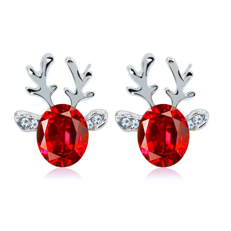 Christmas Reindeer Stud Earrings | Festive Women's Jewellery-RED SILVER-State of Style