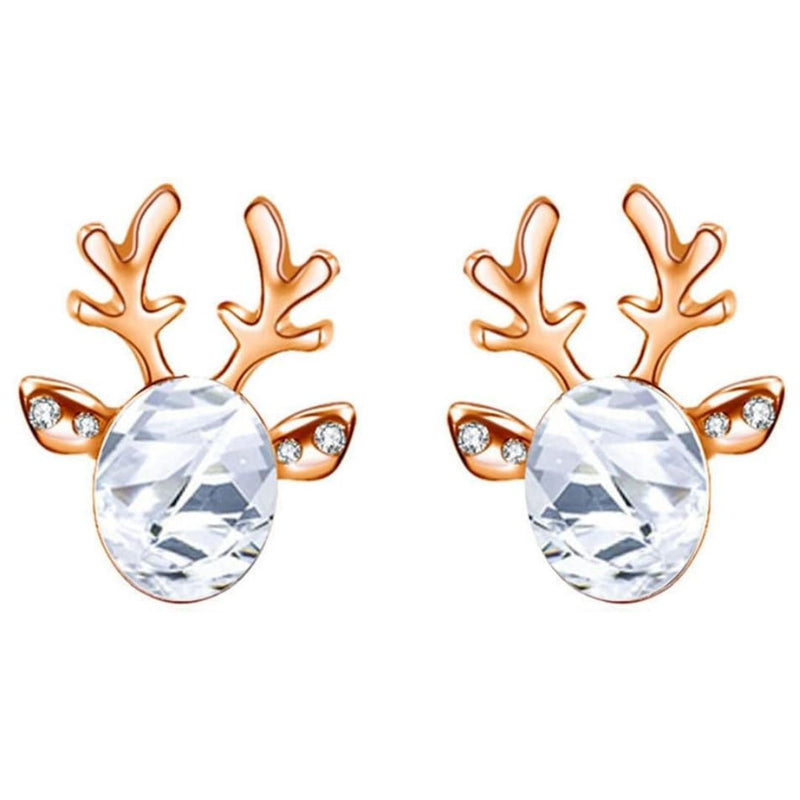 Christmas Reindeer Stud Earrings | Festive Women's Jewellery-WHITE GOLD-State of Style