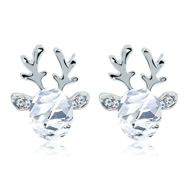 Christmas Reindeer Stud Earrings | Festive Women's Jewellery-WHITE SILVER-State of Style
