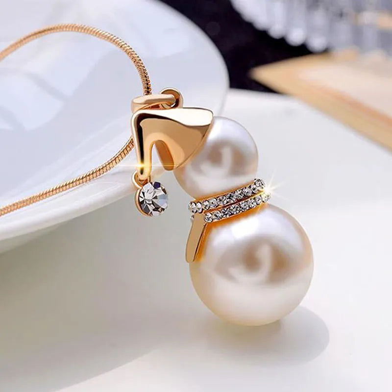 CHRISTMAS SNOWMAN PEARL NECKLACE | Festive Women's Jewellery | Holiday Cheer-GOLD-State of Style