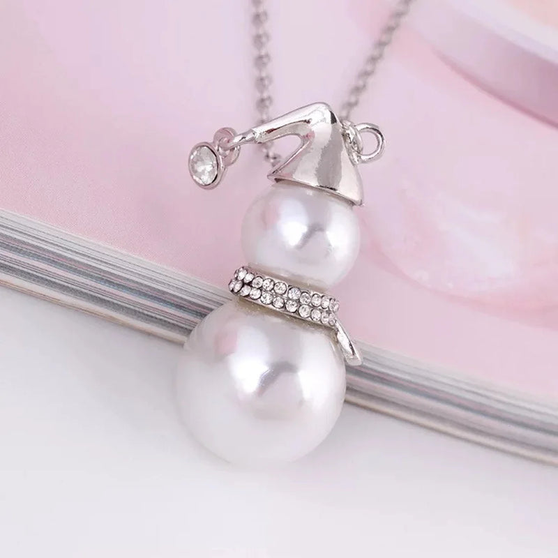 CHRISTMAS SNOWMAN PEARL NECKLACE | Festive Women's Jewellery | Holiday Cheer-GOLD-State of Style