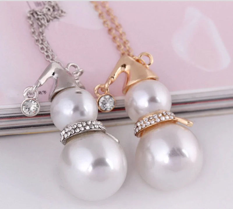 CHRISTMAS SNOWMAN PEARL NECKLACE | Festive Women's Jewellery | Holiday Cheer-GOLD-State of Style