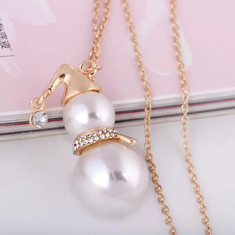 CHRISTMAS SNOWMAN PEARL NECKLACE | Festive Women's Jewellery | Holiday Cheer-GOLD-State of Style