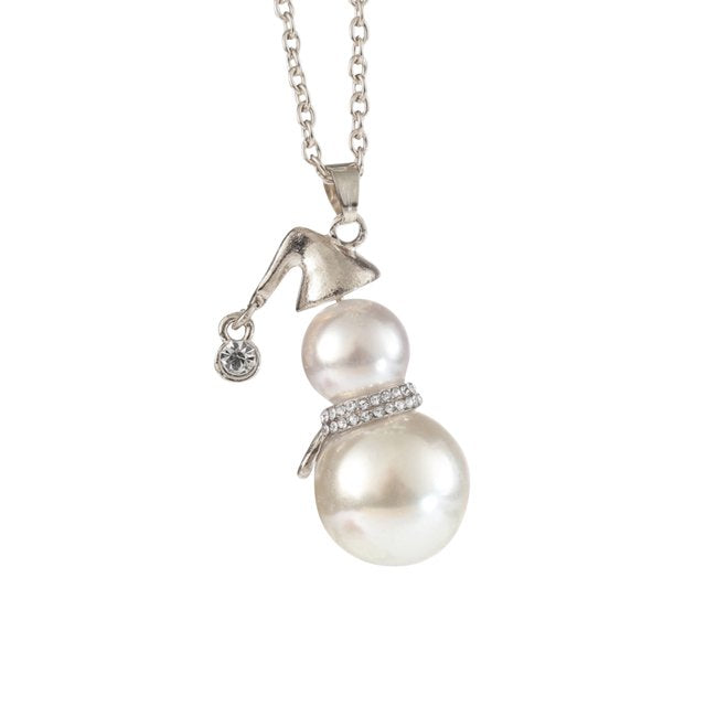 CHRISTMAS SNOWMAN PEARL NECKLACE | Festive Women's Jewellery | Holiday Cheer-SILVER-State of Style