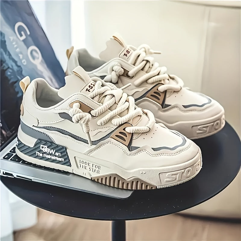 Chunky men's streetwear sneaker with tread sole & comfort padding - Cairo-Beige-5-State of Style
