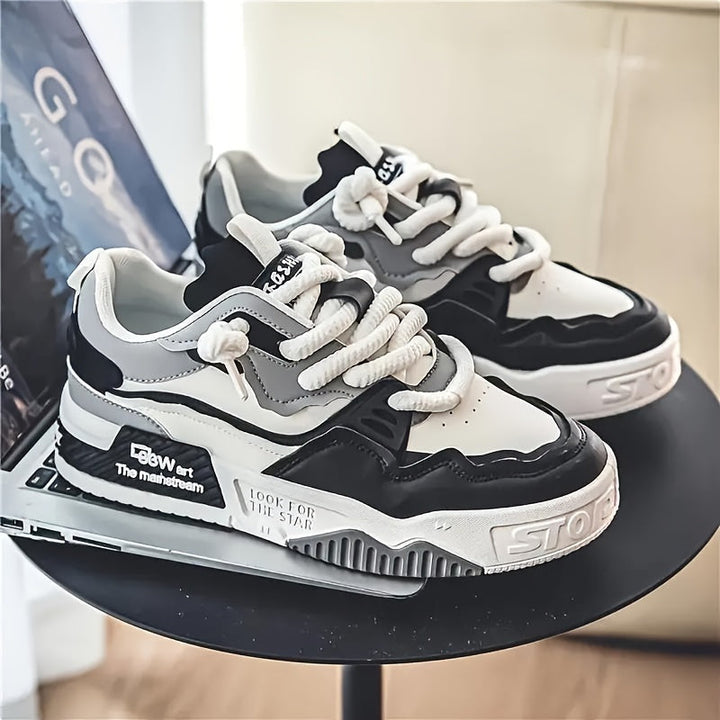 Chunky men's streetwear sneaker with tread sole & comfort padding - Cairo-Black-5-State of Style