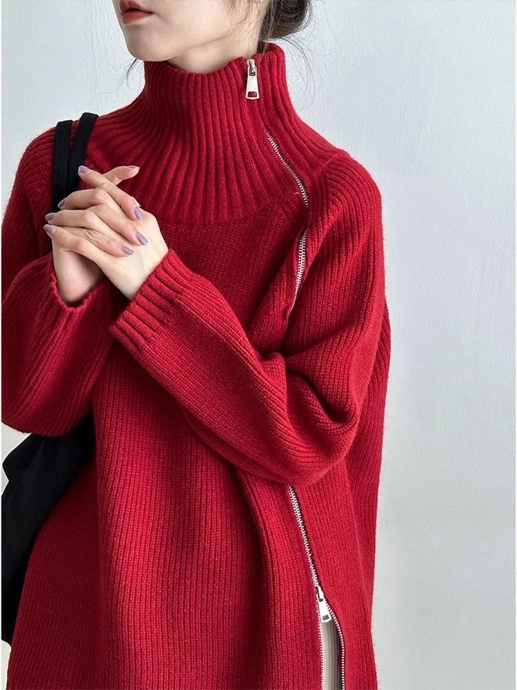 Clara Pullover Vest with Zipper-Red-One Size-State of Style