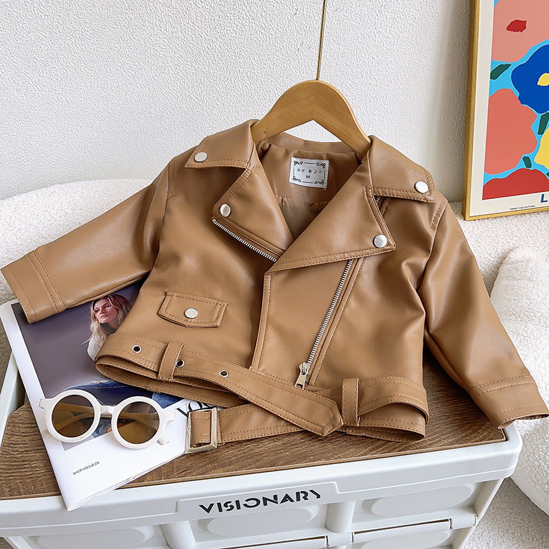 Classic Leather Jackets for Boys-Brown-12-24M-State of Style