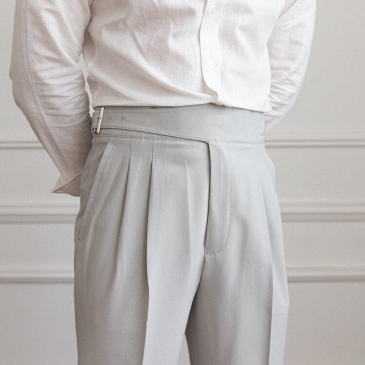 Classic Men's Trousers with Buckle - Oliver-Light Grey-XS-State of Style