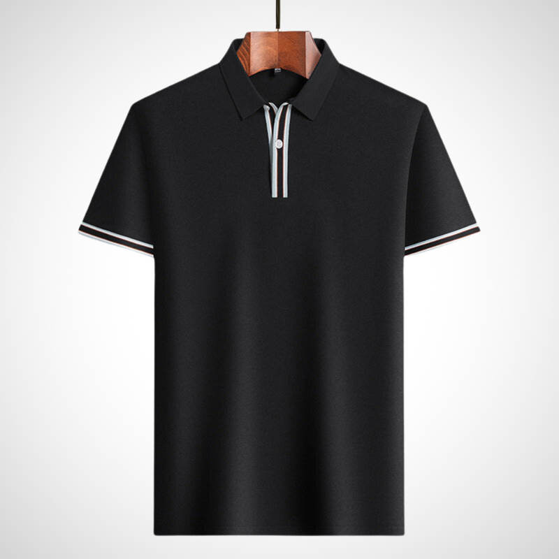Classic short-sleeve polo shirt with contrast details – Fabian-Black-S-State of Style