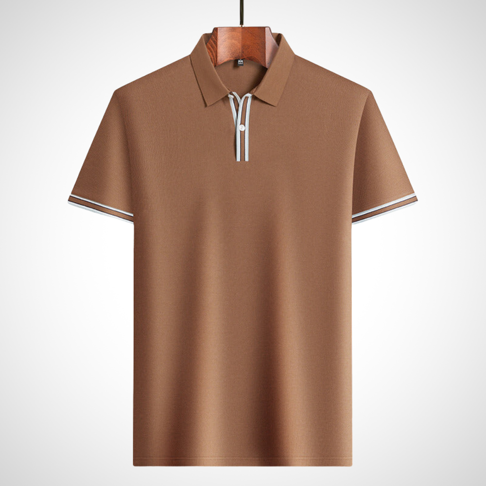 Classic short-sleeve polo shirt with contrast details – Fabian-Brown-S-State of Style