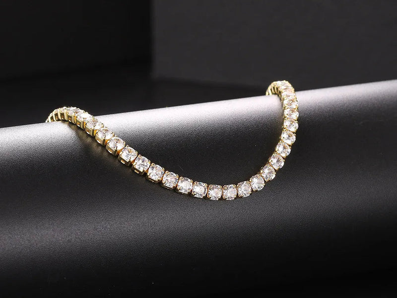 Classic Tennis Necklace with Shimmering Rhinestones-Gold 3mm-Kettenlänge 33cm-State of Style