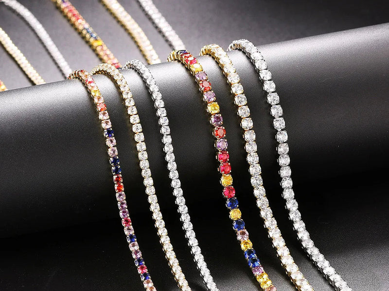 Classic Tennis Necklace with Shimmering Rhinestones-Gold 3mm-Kettenlänge 33cm-State of Style