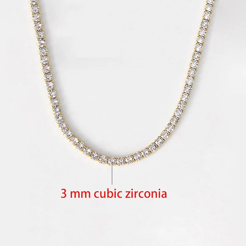 Classic Tennis Necklace with Shimmering Rhinestones-Gold 3mm-Kettenlänge 33cm-State of Style