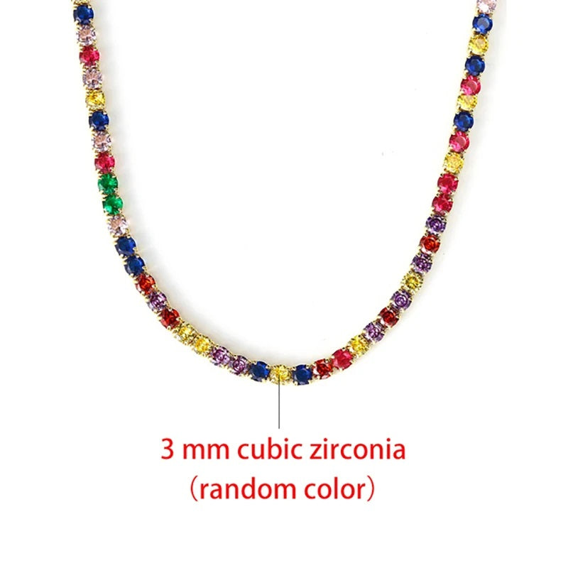 Classic Tennis Necklace with Shimmering Rhinestones-Rainbow 3mm-Kettenlänge 33cm-State of Style