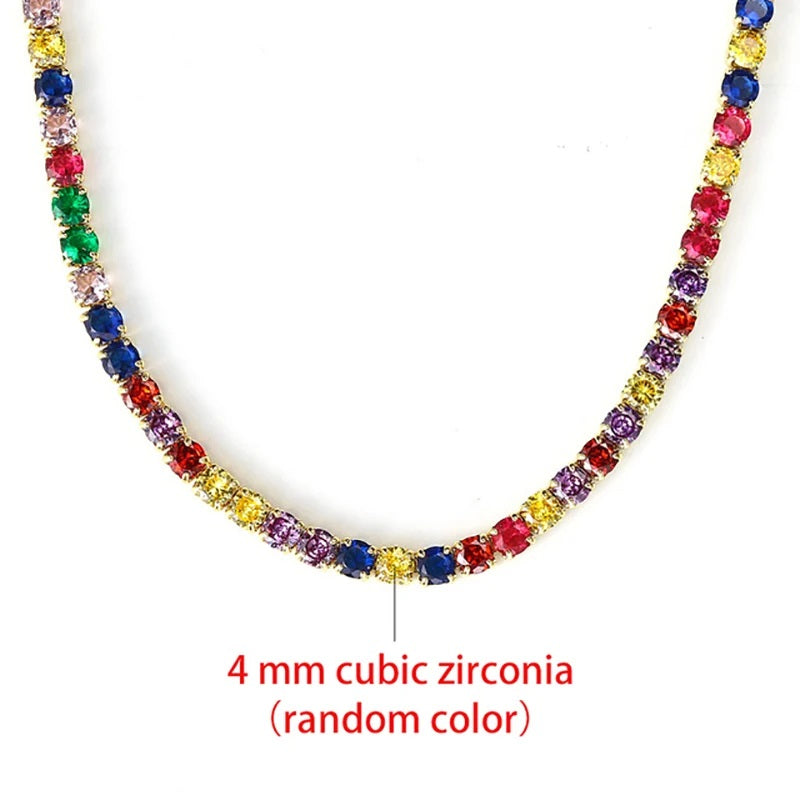 Classic Tennis Necklace with Shimmering Rhinestones-Rainbow 4mm-Kettenlänge 33cm-State of Style