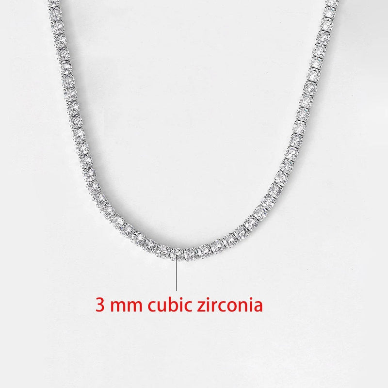 Classic Tennis Necklace with Shimmering Rhinestones-White gold 3mm-Kettenlänge 33cm-State of Style