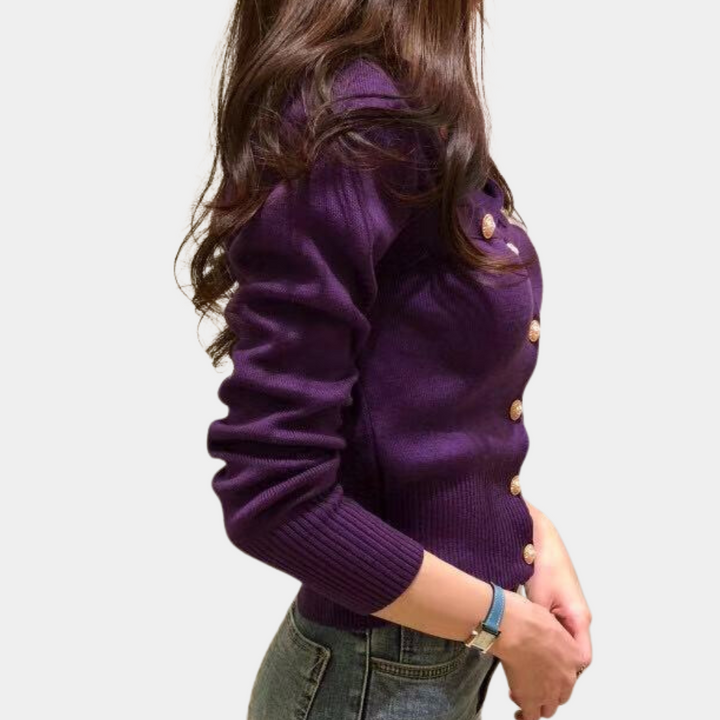 Classic Women's Knitted Cardigan with Button Closure - Eloise-Red-State of Style
