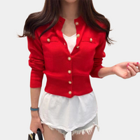 Classic Women's Knitted Cardigan with Button Closure - Eloise-Red-State of Style