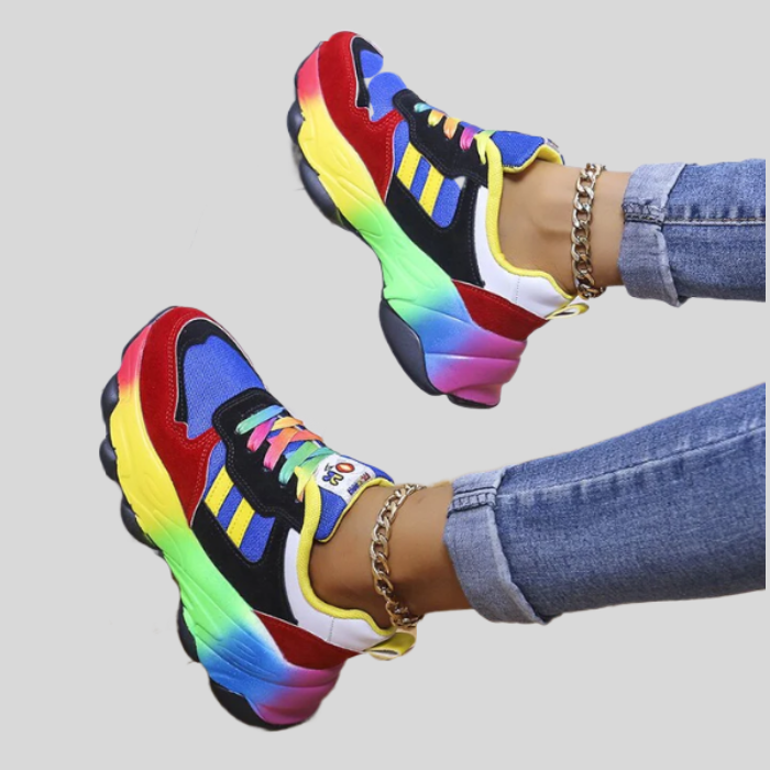 Classy – Multicoloured Lace-Up Running Shoes-Green-3.0-State of Style