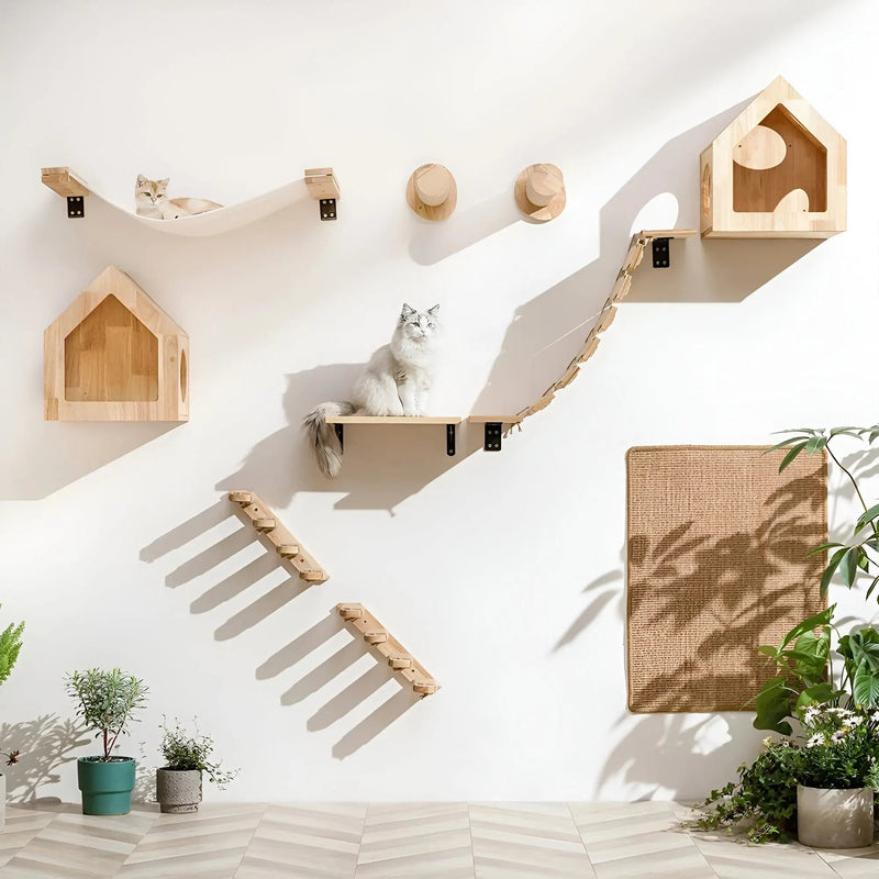 Climbing Wall Shelf for Cats with Scratching Post - ClimbPaws-Striped Cat Hammock-State of Style