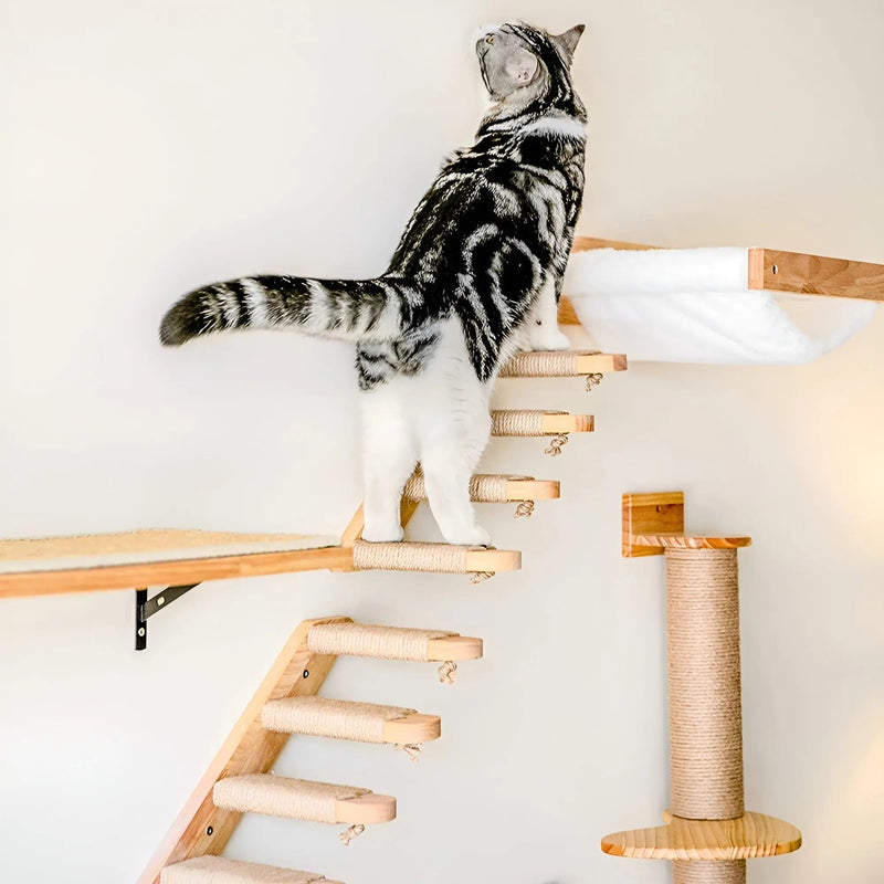 Climbing Wall Shelf for Cats with Scratching Post - ClimbPaws-Striped Cat Hammock-State of Style
