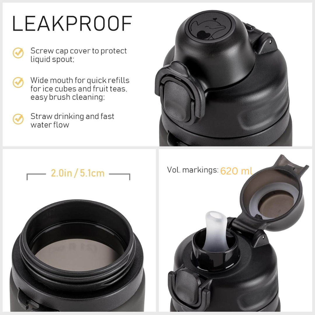 Collapsible 600 ml Silicone Water Bottle - Leakproof & BPA-free-Black-State of Style