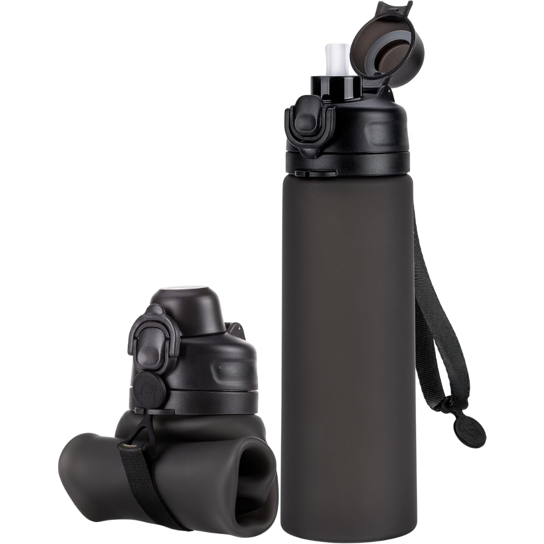 Collapsible 600 ml Silicone Water Bottle - Leakproof & BPA-free-Black-State of Style