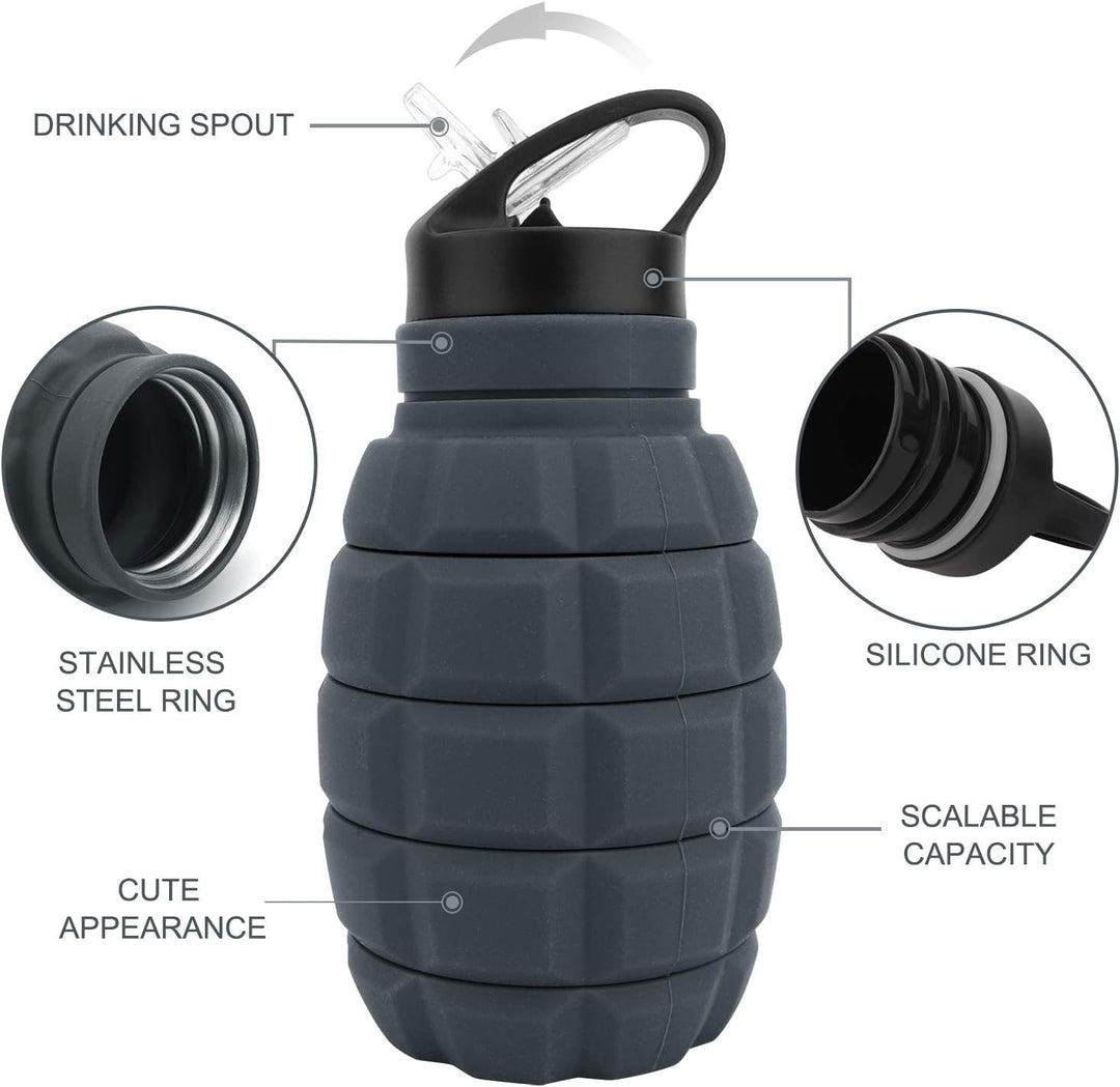 Collapsible Travel Water Bottle - 575 ML Reusable Silicone-Army Green Camouflage-State of Style