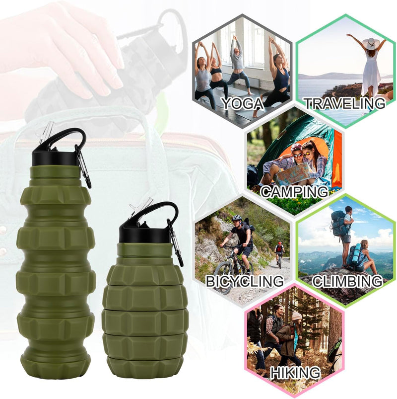 Collapsible Travel Water Bottle - 575 ML Reusable Silicone-Army Green Camouflage-State of Style