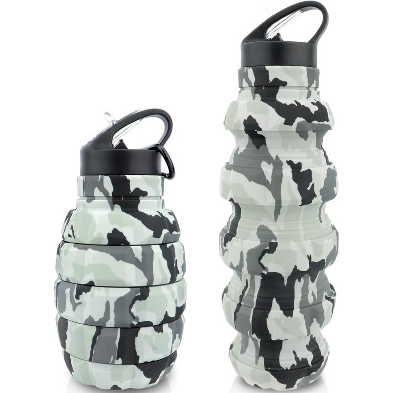 Collapsible Travel Water Bottle - 575 ML Reusable Silicone-Light Grey-State of Style