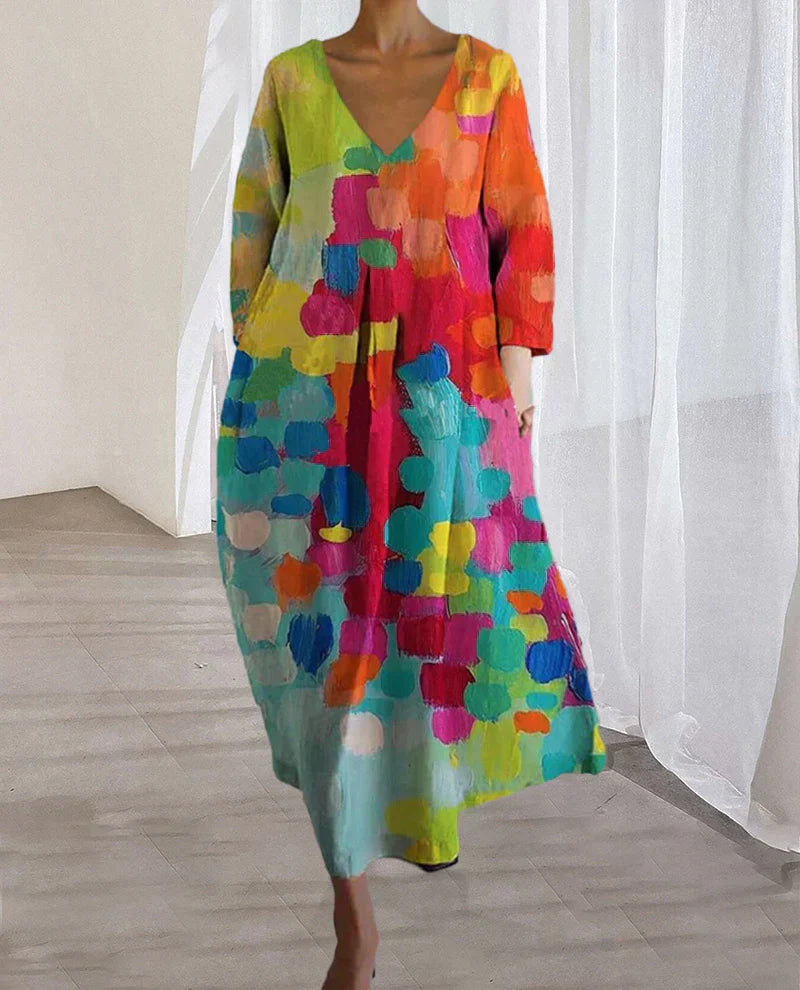 Colorful V-Neck Dress - Livia-S-State of Style