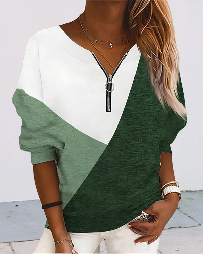 Colour Block Zip Sweatshirt - Dana-Green-S-State of Style