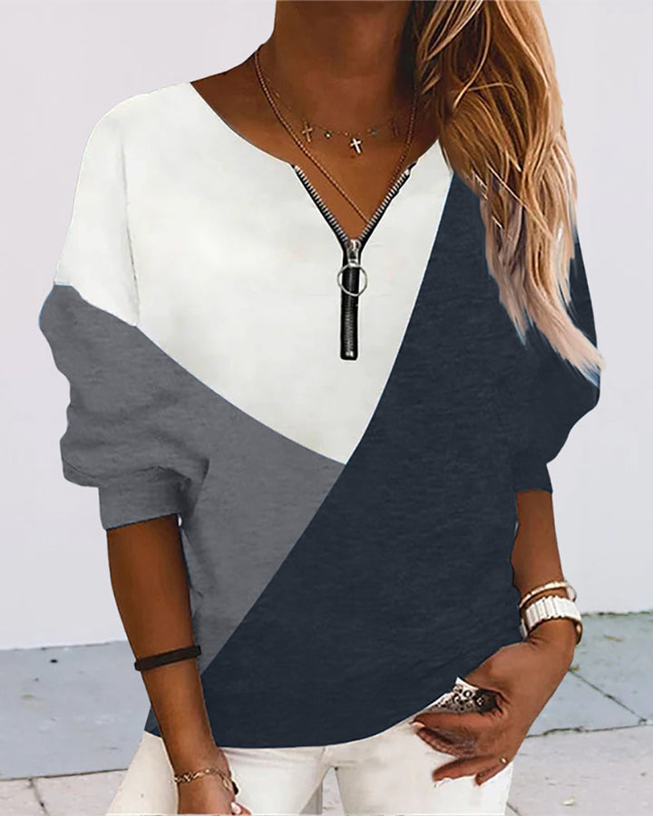 Colour Block Zip Sweatshirt - Dana-Grey-S-State of Style