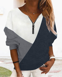 Colour Block Zip Sweatshirt - Dana-Grey-S-State of Style