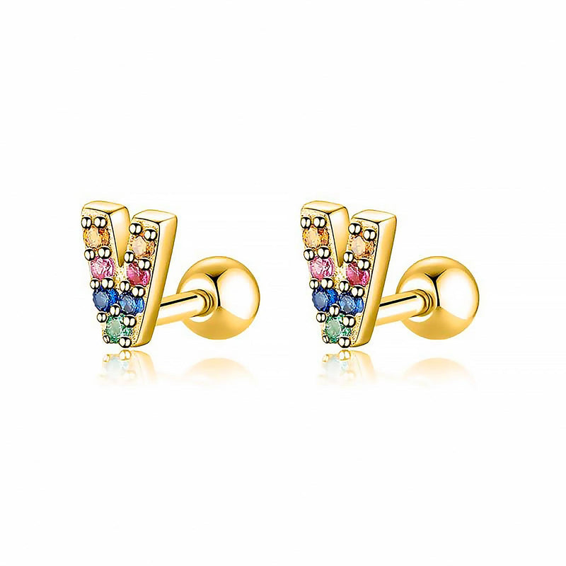 Coloured Letter Earrings - Letria-V-Gold-State of Style