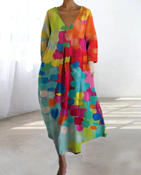 Colourful Printed V-Neck Dress - Kim-S-State of Style