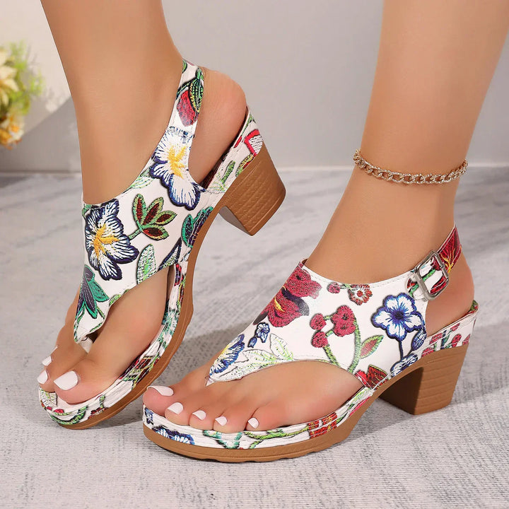 Colourful women's sandals with floral pattern and block heel – Yasmina-3-State of Style
