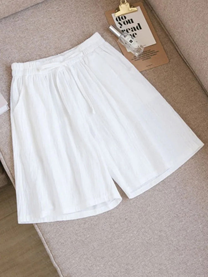 Comfortable & Airy Women's Cotton Shorts with Stretch Waistband – Melina-White-M-State of Style