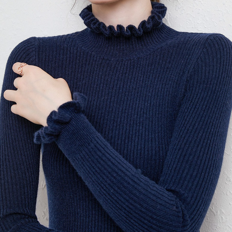 Comfortable Cashmere Women's Turtleneck Sweater - Aurélie-Blue-S-State of Style