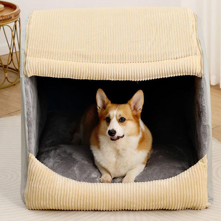 Comfortable Dog Tent Bed - CozyCave-Khaki-M-State of Style