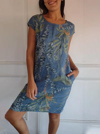 Comfortable dress with round neckline – Valentina-Blue-S-State of Style