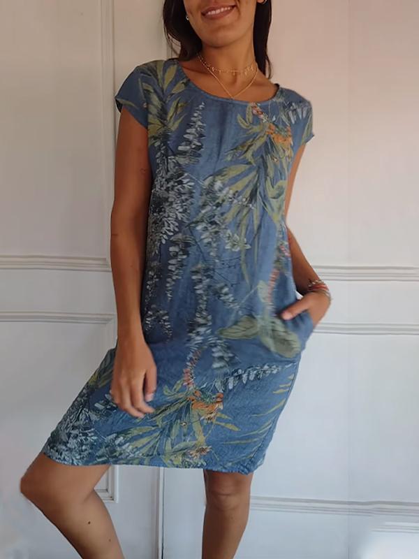 Comfortable dress with round neckline – Valentina-Blue-S-State of Style