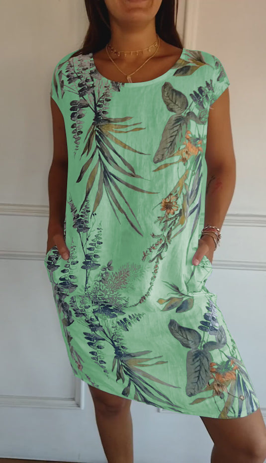 Comfortable dress with round neckline – Valentina-Green-S-State of Style
