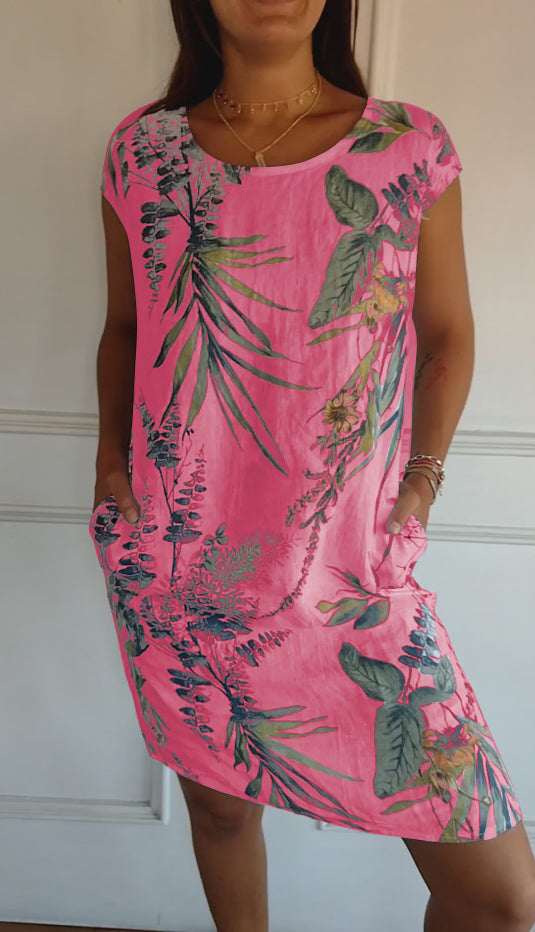Comfortable dress with round neckline – Valentina-Pink-S-State of Style