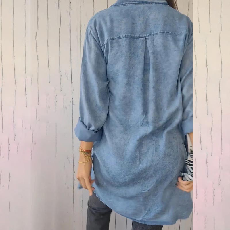 Comfortable Faux Denim Shirt - Sophie-Black-M-State of Style