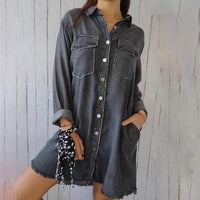 Comfortable Faux Denim Shirt - Sophie-Black-M-State of Style