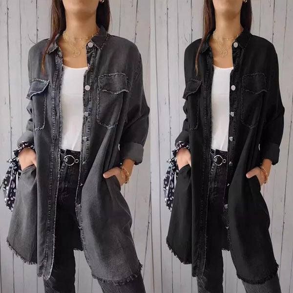 Comfortable Faux Denim Shirt - Sophie-Black-M-State of Style